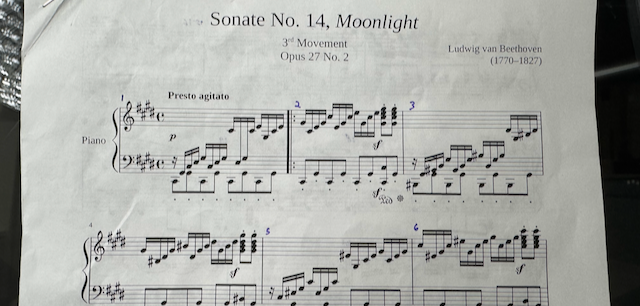 a photo of a Moonlight Sonata 3rd movement sheet music